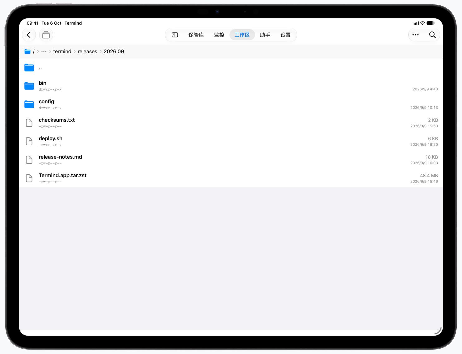 iPad 上的 Termind SFTP 浏览器